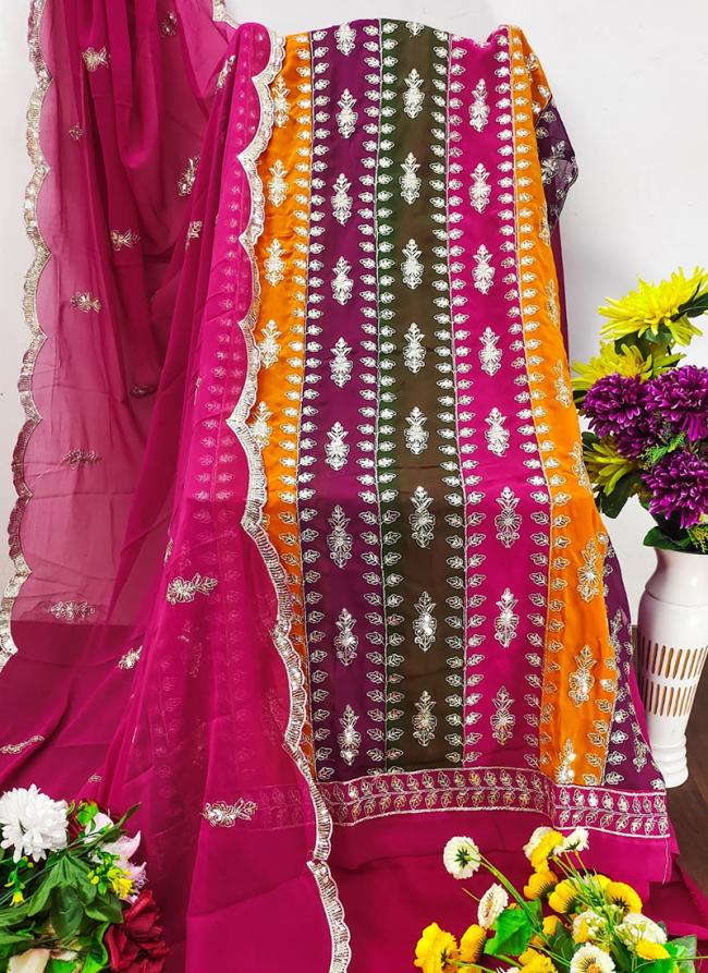 Georgette Rani Pink Traditional Wear Embroidery Work Dress Material